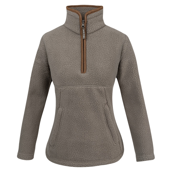 Dames Sherpa Fleecetrui Halve Rits Shiitake