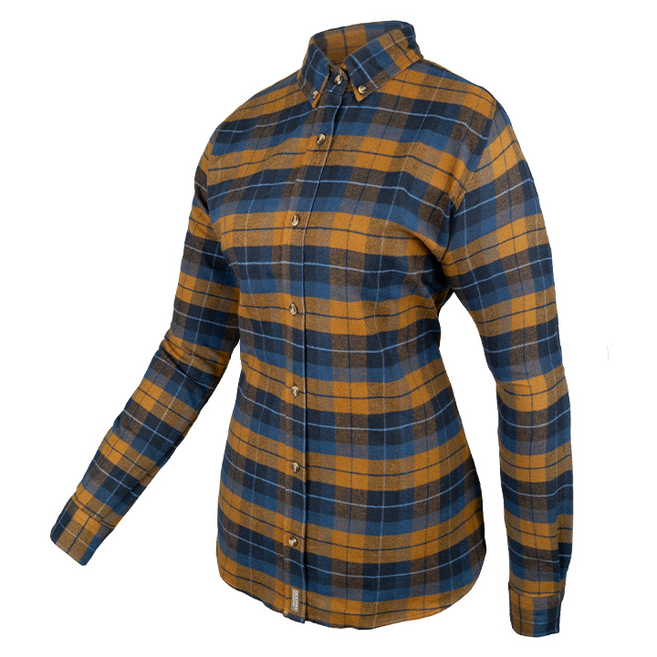 Dames Bleasdale Zwaar Flanellen Overhemd Marineblauw Roestbruin