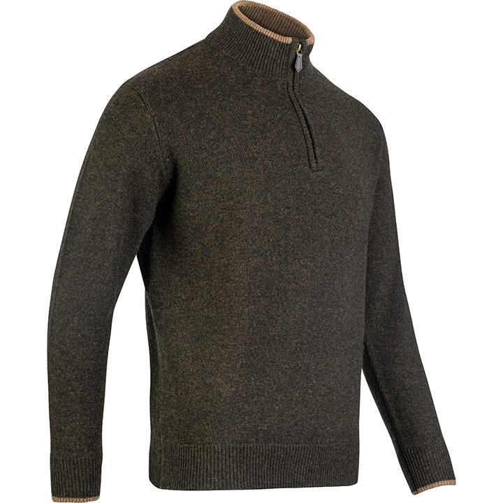 Ashcombe Trui met Rits 100% Lamswol Donkerolijf