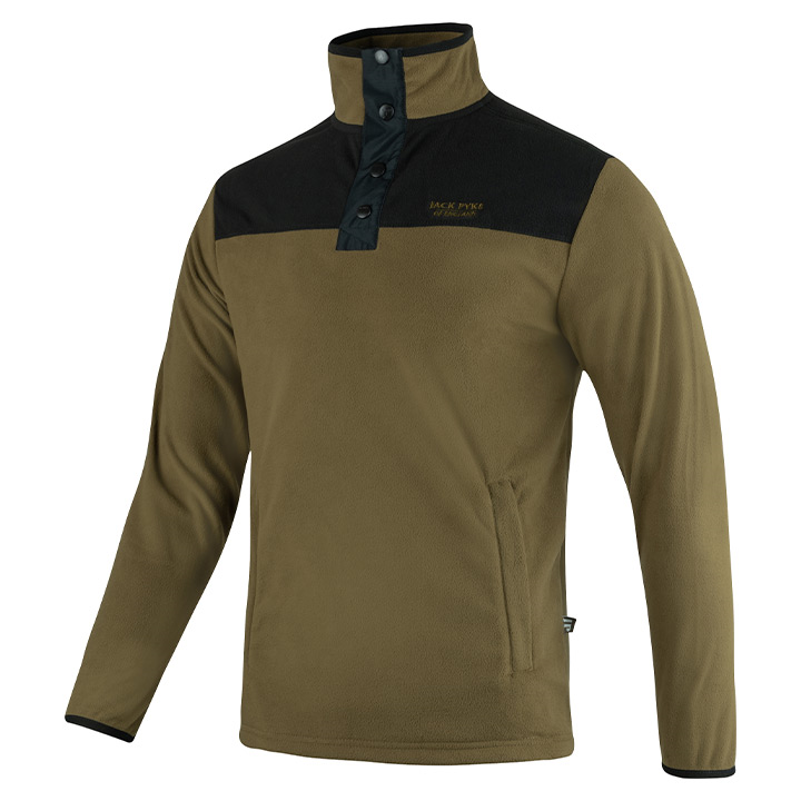 Snap Neck Fleecetrui Donker Mosterd