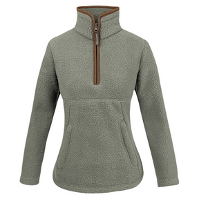 Dames Sherpa Fleecetrui Halve Rits Salie