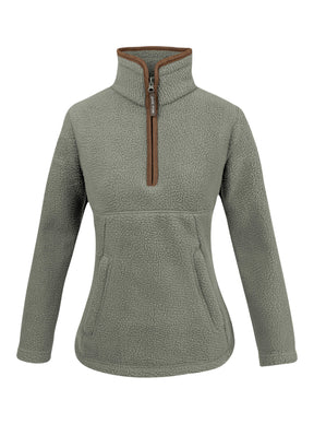 Dames Sherpa Fleecetrui Halve Rits Salie