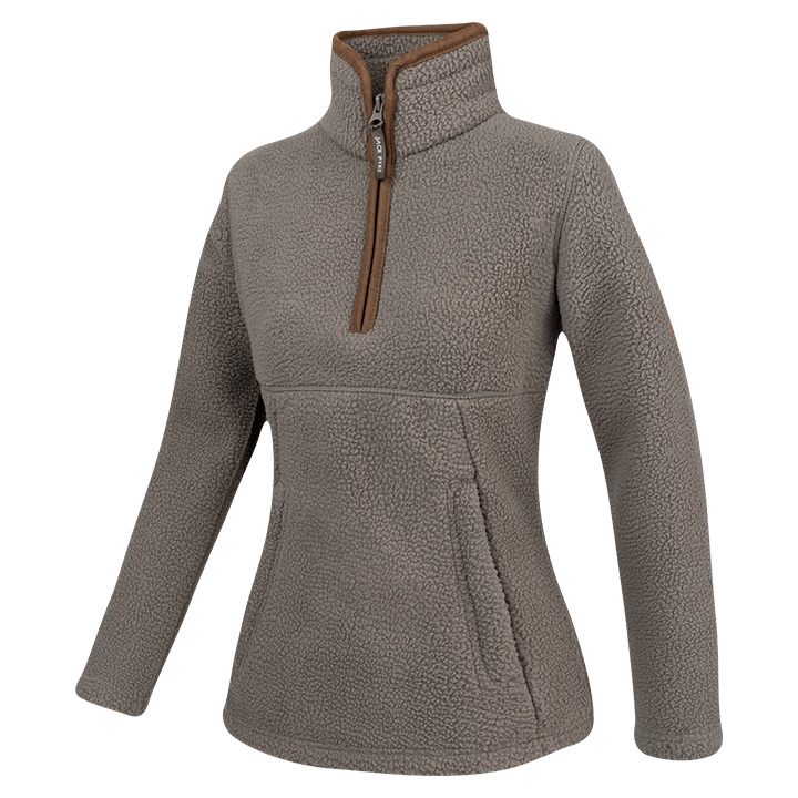 Dames Sherpa Fleecetrui Halve Rits Shiitake