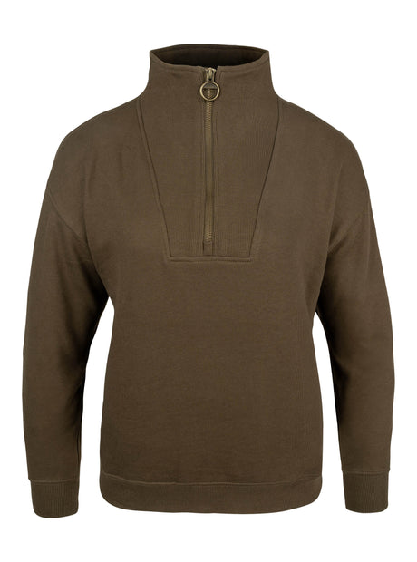 Dames Sweater Halve Rits Olijf