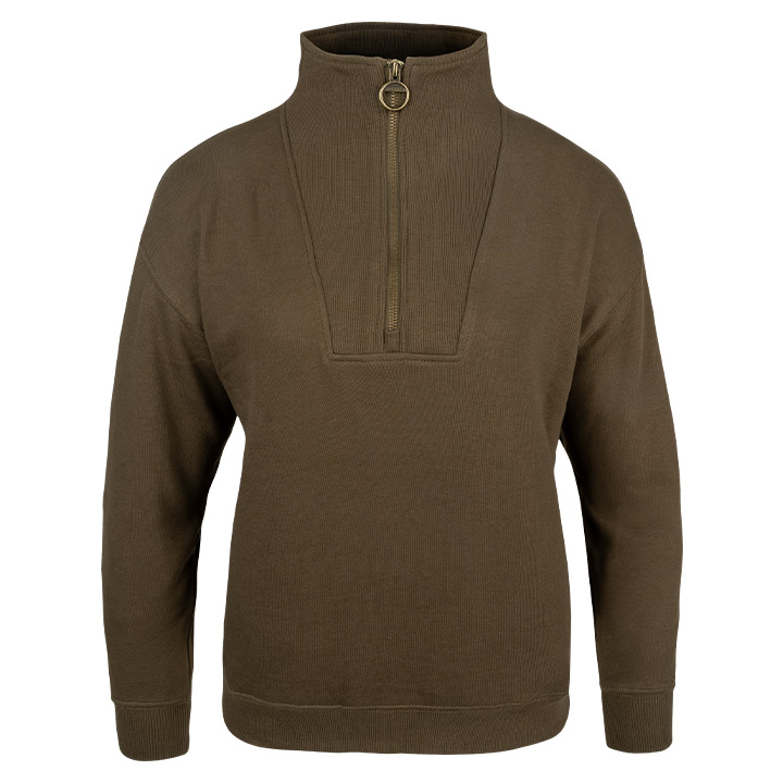 Dames Sweater Halve Rits Olijf
