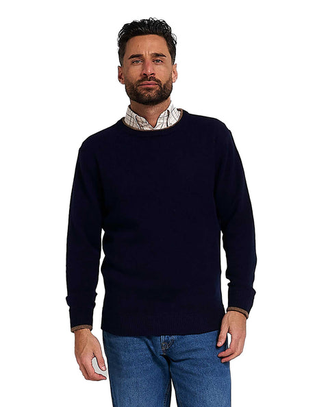 Ashcombe Trui Ronde Hals 100% Lamswol Marineblauw