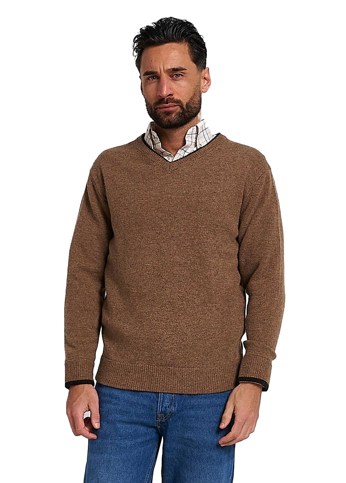 Ashcombe Trui V-Hals 100% Lamswol Marineblauw