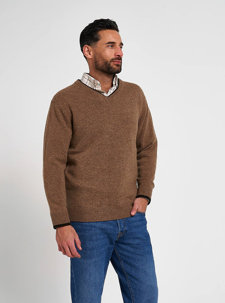 Ashcombe Trui V-Hals 100% Lamswol Marineblauw