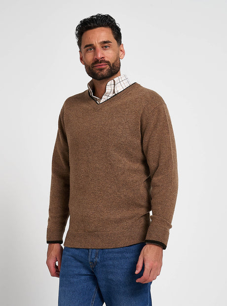 Ashcombe Trui V-Hals 100% Lamswol Gerst