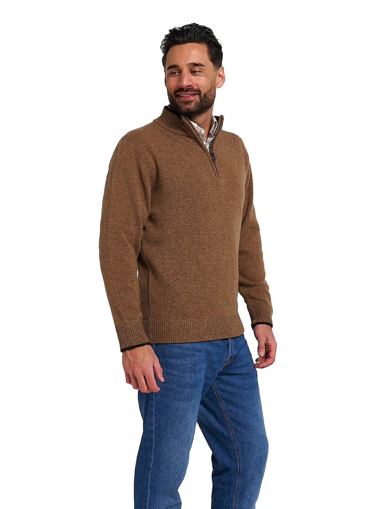 Ashcombe Trui met Rits 100% Lamswol Marineblauw