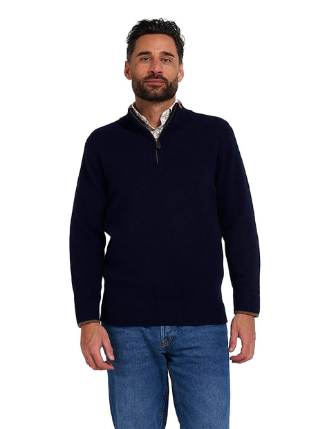 Ashcombe Trui met Rits 100% Lamswol Marineblauw