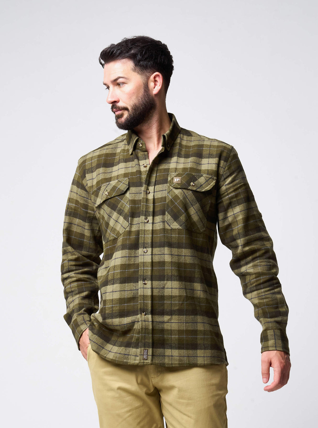 Bleasdale Zwaar Flanellen Overhemd Marineblauw Roestbruin