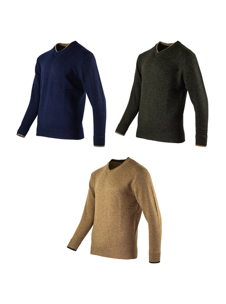 Ashcombe Trui V-Hals 100% Lamswol Marineblauw