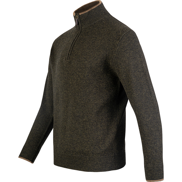 Ashcombe Trui met Rits 100% Lamswol Donkerolijf