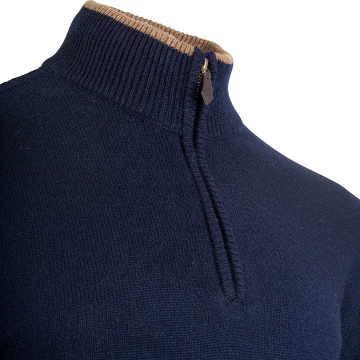 Ashcombe Trui met Rits 100% Lamswol Marineblauw