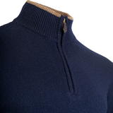 Ashcombe Trui met Rits 100% Lamswol Marineblauw