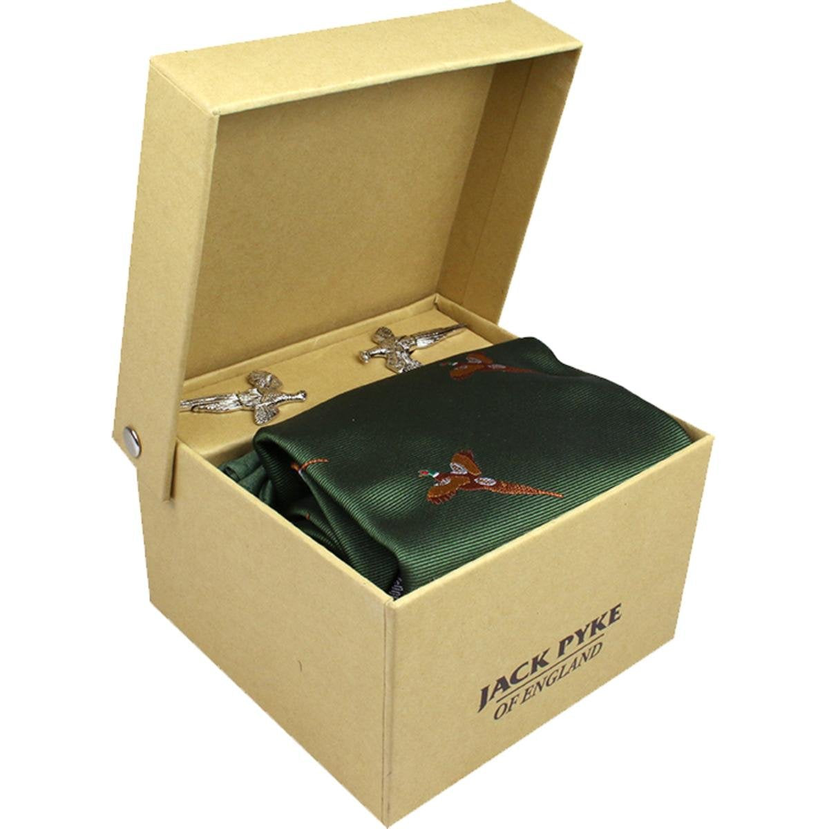 Geschenkset Stropdas, Zakdoek en Manchetknopen Fazant